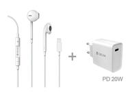 Adaptador de Corrente USB-C 20W + Earphones Lightning